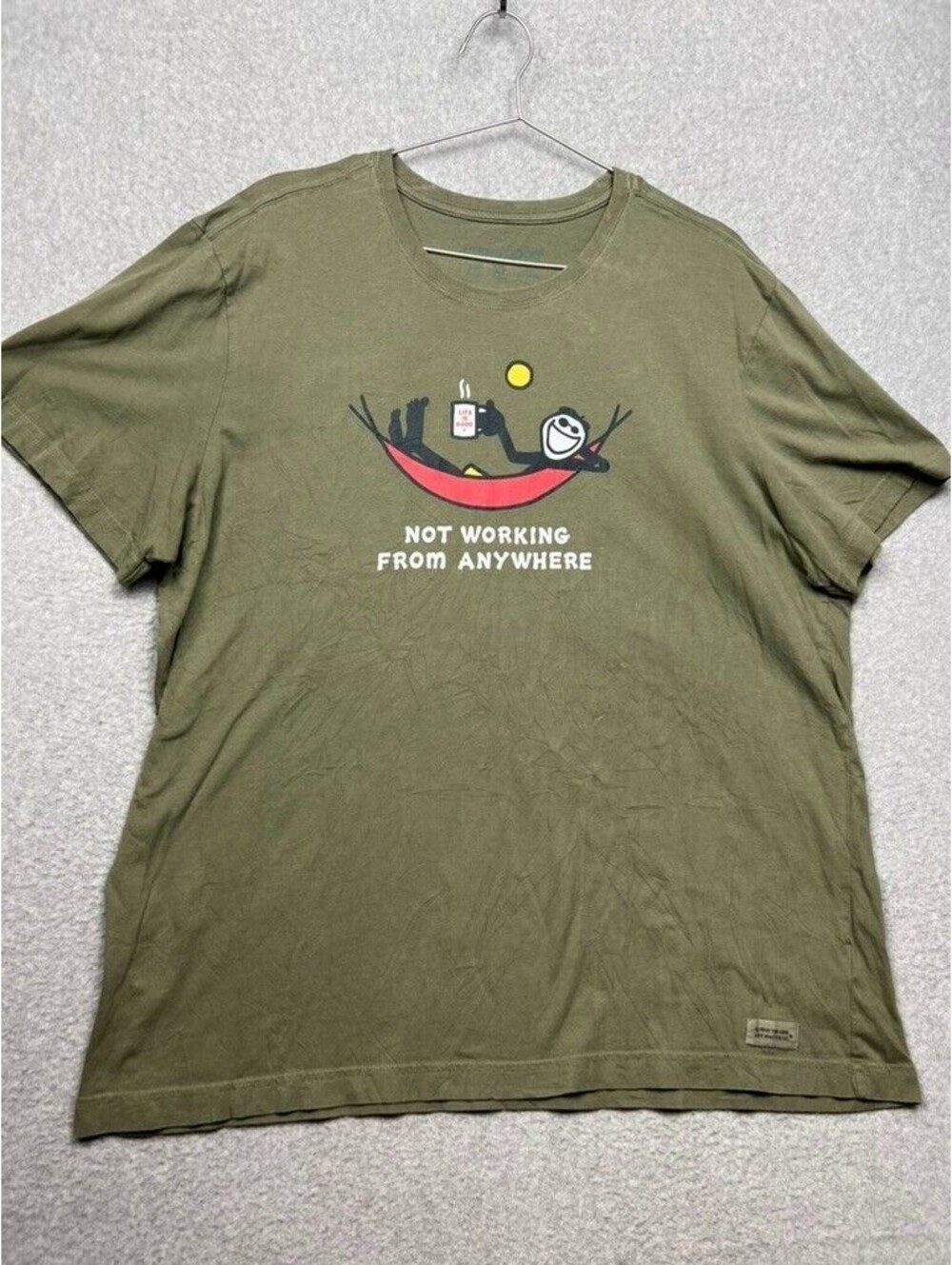 Life Is Good Crush T Shirt Mens Size Xl Green Hammock Camping Coffee Casual